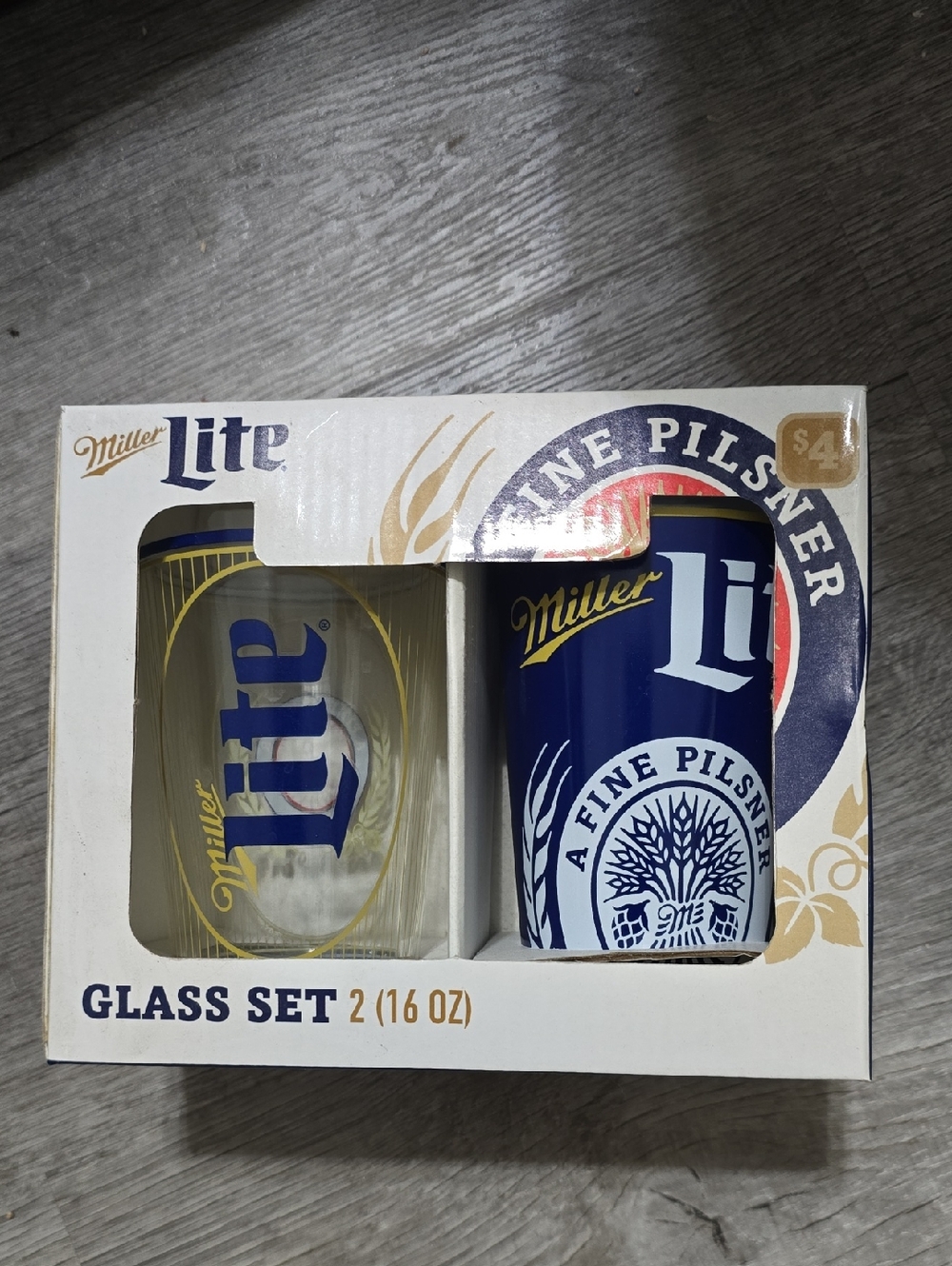 Miller Lite Glass Set - Blue & Gold Logo